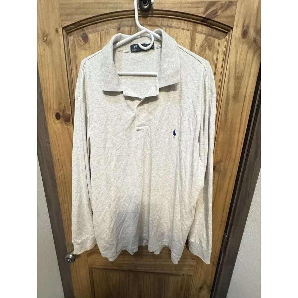 Ralph Lauren Polo Shirt Men's Long Sleeve Classic‎ Fit Mesh Gray Size 2XB